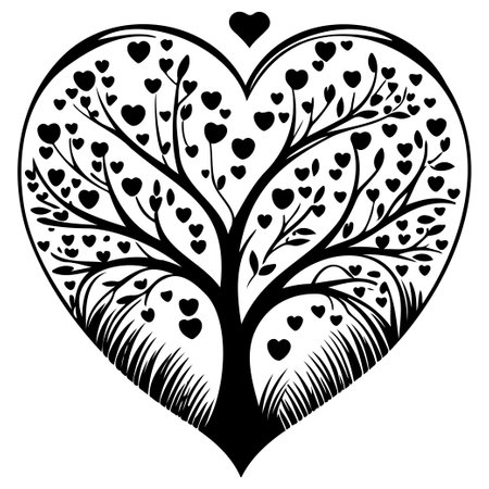 love Heart Shaped Tree Valentine illustration hand draw elementのイラスト素材