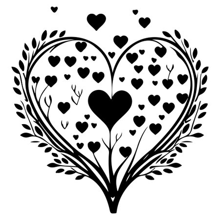 love Heart Shaped Tree Valentine illustration hand draw elementのイラスト素材