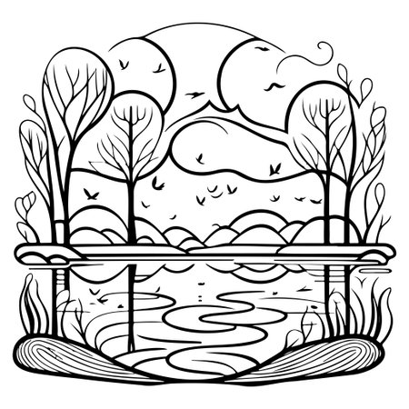 doodle sketch art nouveau drawings Park illustration elementのイラスト素材