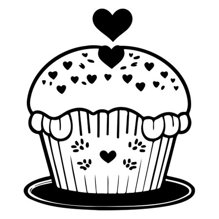 Monoline cute muffin with heart illustration sketch draw elementのイラスト素材