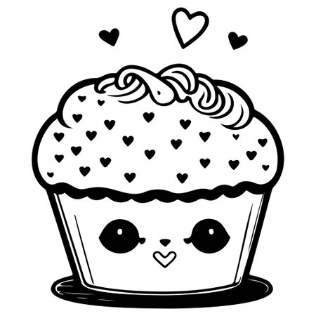 Monoline cute muffin with heart illustration sketch draw elementのイラスト素材