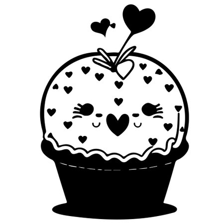 Monoline cute muffin with heart illustration sketch draw elementのイラスト素材