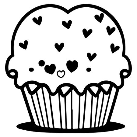Monoline cute muffin with heart illustration sketch draw elementのイラスト素材