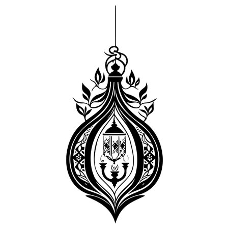 Ramadan Hanging lamp black illustration sketch draw symbol blackのイラスト素材