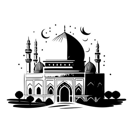 Ramadan kareem moon with jerusalem Mosque illustration sketch hand draw elementのイラスト素材