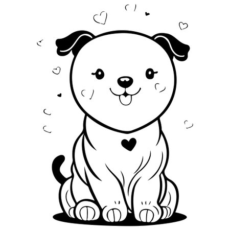 Happy Valentines Day Puppy dog love illustration sketch hand draw elementのイラスト素材