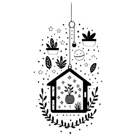 doodle decoration hanging Potted Plant illustration sketch hand draw elementのイラスト素材