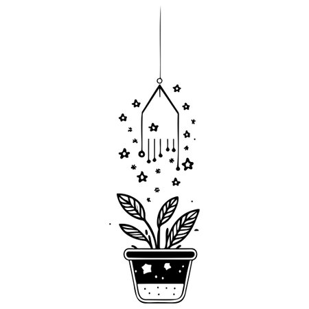 doodle decoration hanging Potted Plant illustration sketch hand draw elementのイラスト素材