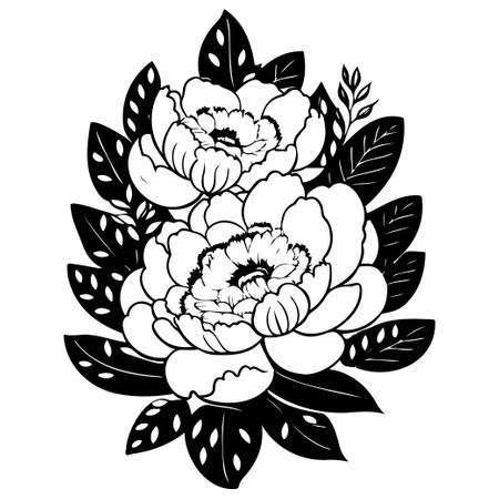 doodle Peony spring summer flowers illustration sketch hand draw elementのイラスト素材
