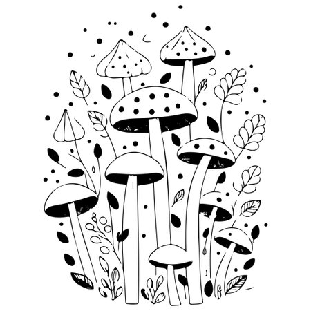 doodle kids decoration Mushrooms leaf illustration sketch hand draw elementのイラスト素材