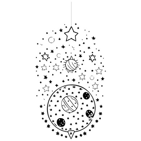 doodle space kids hanging star planet illustration sketch draw elementのイラスト素材