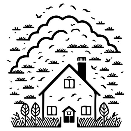 Spring farm house agriculture illustration sketch hand draw elementのイラスト素材