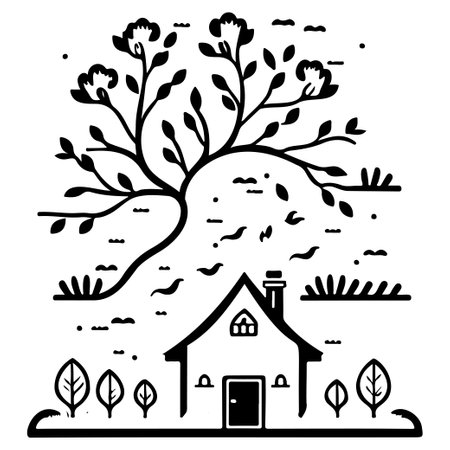 Spring farm house agriculture illustration sketch hand draw elementのイラスト素材