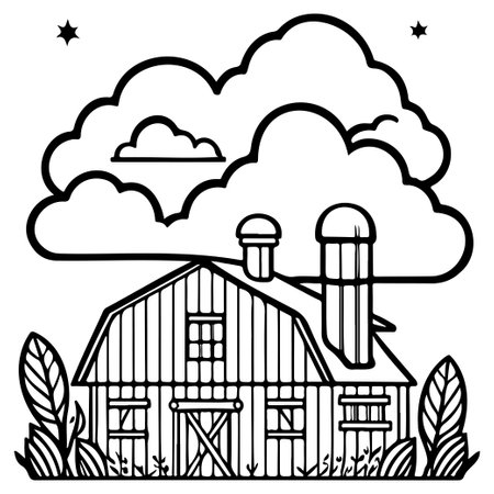 house clipart of a farm spring illustration sketch hand draw elementのイラスト素材