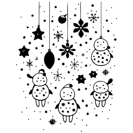 doodle kids decoration snowflakes Christmas illustration sketch draw elementのイラスト素材