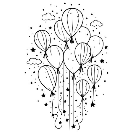 doodle kids decoration star Birthday Balloons illustration sketch draw elementのイラスト素材