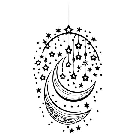 hanging moon star Ramadan illustration sketch hand draw elementのイラスト素材