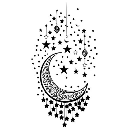 hanging moon star Ramadan illustration sketch hand draw elementのイラスト素材