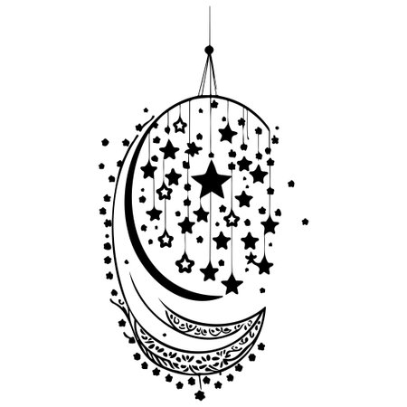 hanging moon star Ramadan illustration sketch hand draw elementのイラスト素材