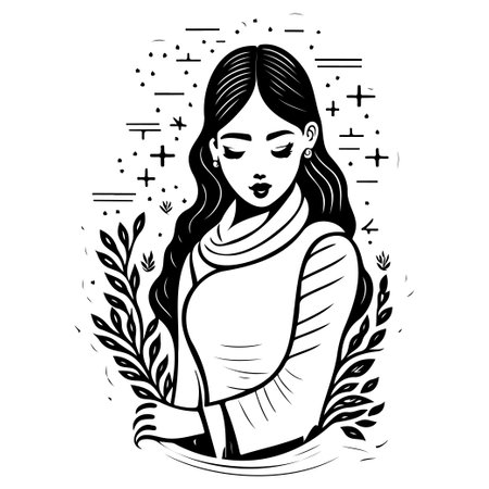 beautiful young woman history month day illustration sketch hand draw elementのイラスト素材