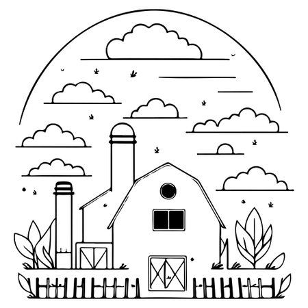 house clipart of a farm spring illustration sketch draw elementのイラスト素材
