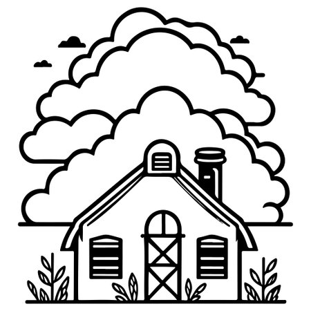 house clipart of a farm spring illustration sketch draw elementのイラスト素材