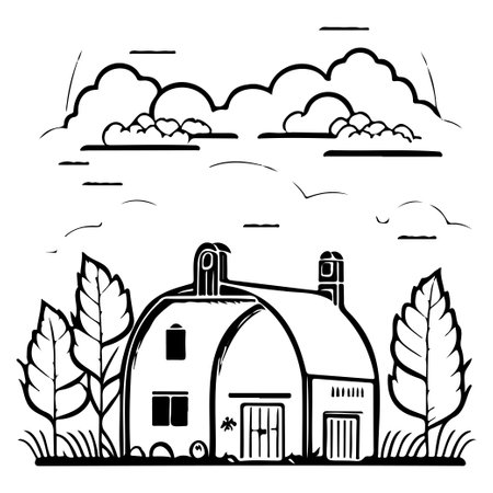 house clipart of a farm spring illustration sketch draw elementのイラスト素材