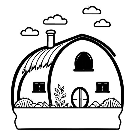 house clipart of a farm spring illustration sketch draw elementのイラスト素材