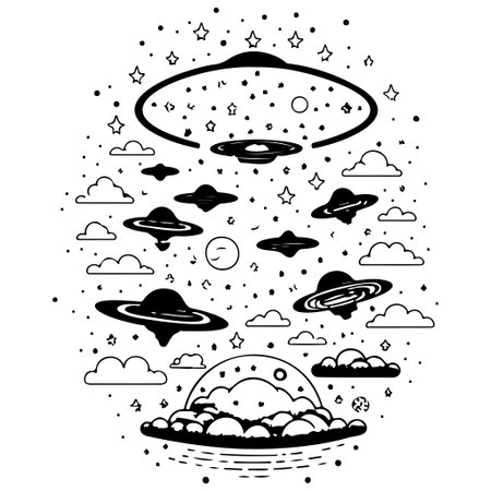 doodle draw ufo sky Galaxy space illustration sketch draw elementのイラスト素材