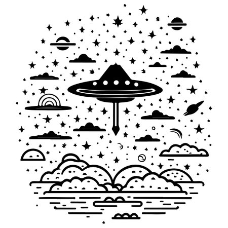 doodle draw ufo sky Galaxy space illustration sketch draw elementのイラスト素材