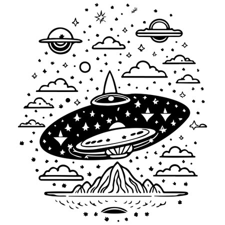 doodle draw ufo sky Galaxy space illustration sketch draw elementのイラスト素材