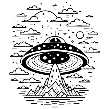doodle draw ufo sky Galaxy space illustration sketch draw elementのイラスト素材
