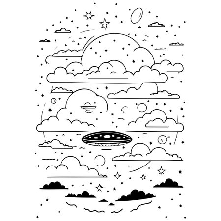 doodle draw ufo sky Galaxy space illustration sketch draw elementのイラスト素材