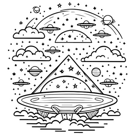 doodle draw ufo sky Galaxy space illustration sketch draw elementのイラスト素材