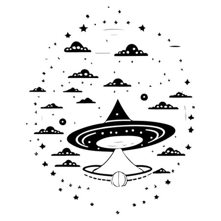 doodle draw ufo sky Galaxy space illustration sketch draw elementのイラスト素材