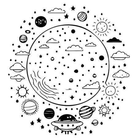 doodle draw solar kids ufo sky Galaxy space illustration draw elementのイラスト素材