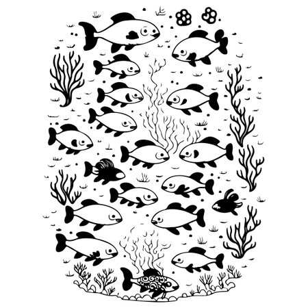 doodle draw Kids underwater world of fish illustration sketch draw elementのイラスト素材