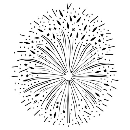 shining firework with stars illustration sketch draw elementのイラスト素材