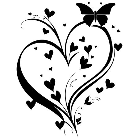 love with butterfly valentine illustration draw elementのイラスト素材