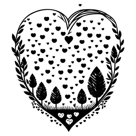 love Heart Shaped Tree Valentine illustration draw elementのイラスト素材