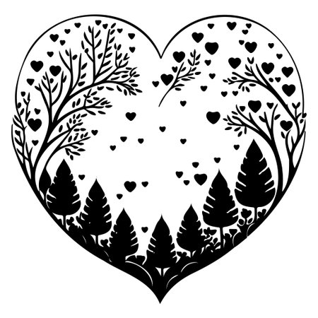 love Heart Shaped Tree Valentine illustration draw elementのイラスト素材