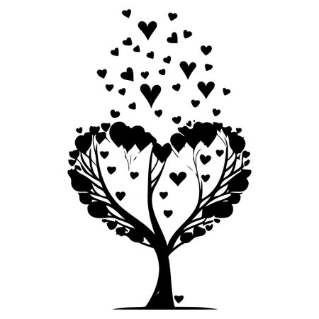 love Heart Shaped Tree Valentine illustration draw elementのイラスト素材