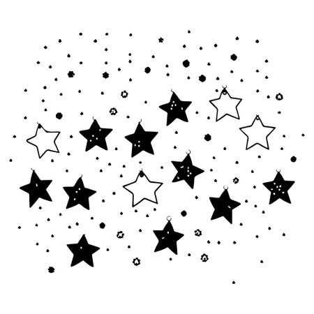 doodle kids christmas ornament star illustration sketch element blackのイラスト素材