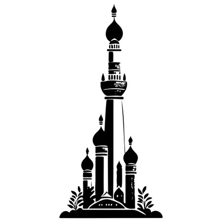 doodle minaret ramadan illustration sketch draw element blackのイラスト素材