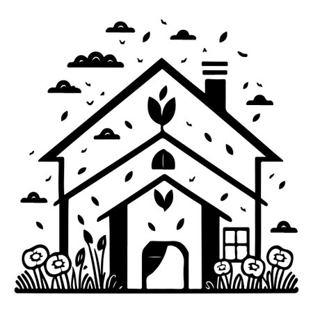 Spring farm house agriculture illustration sketch elementのイラスト素材