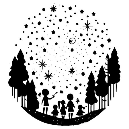 winter forest watching shooting stars illustration sketch elementのイラスト素材