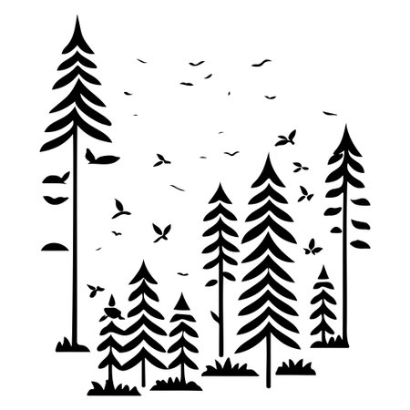 forest nature illustration sketch elementのイラスト素材