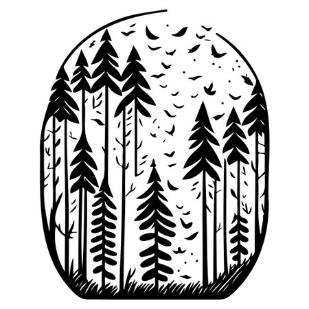 forest nature illustration sketch elementのイラスト素材