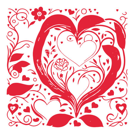 Red ornament lover heart valentine illustration sketch elementのイラスト素材