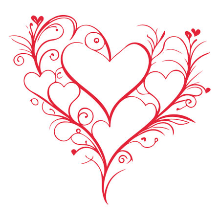 Red ornament lover heart valentine illustration sketch elementのイラスト素材